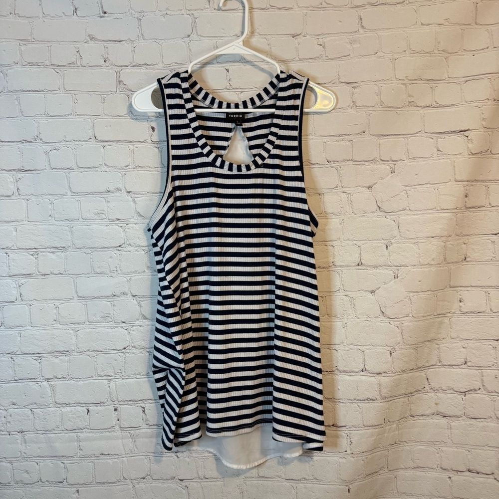 Torrid Blue and White Cut Out Tank Top